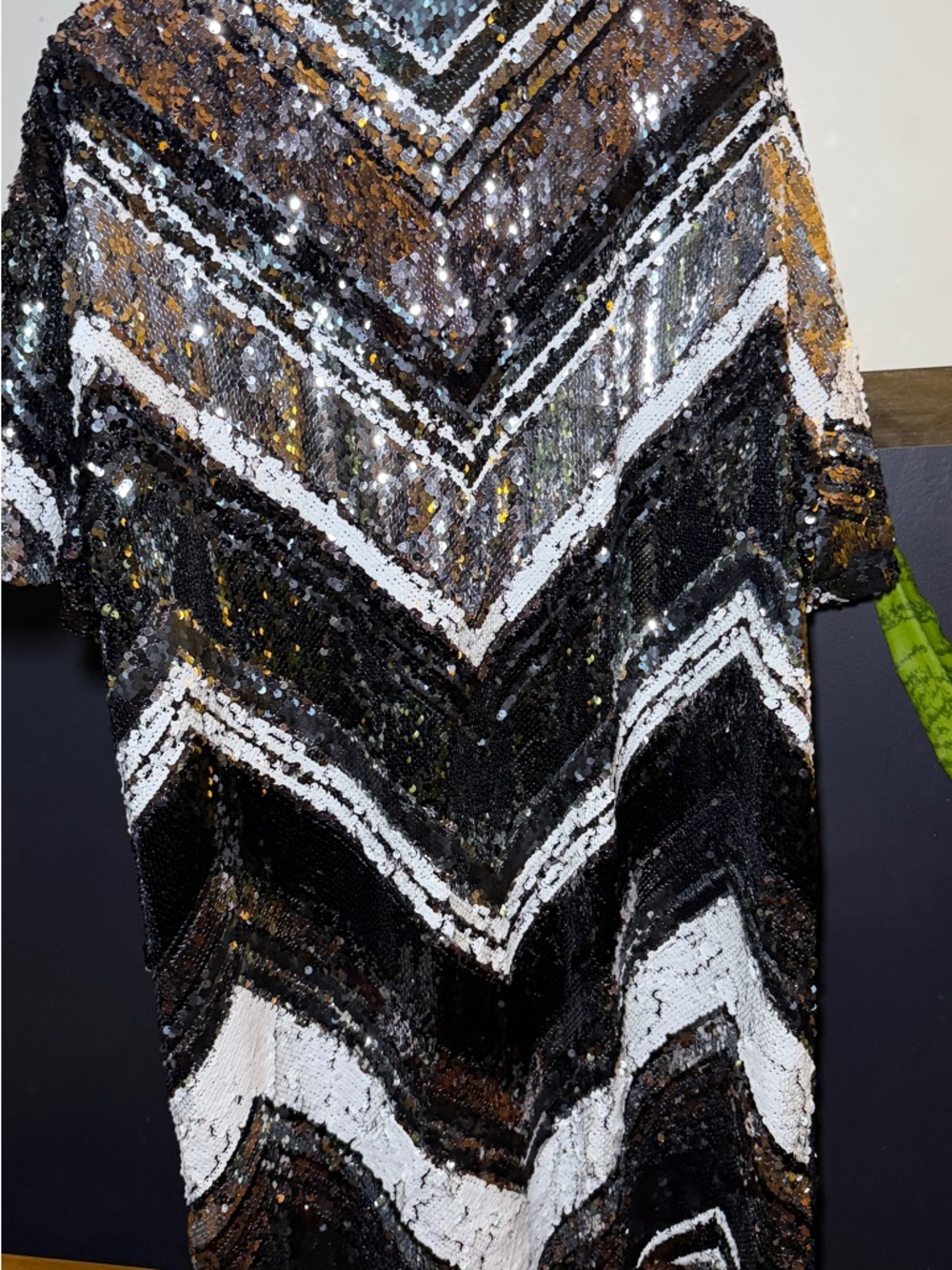Sequin Chevron Shirt Dress Black, White & silver - Picture 8 of 9